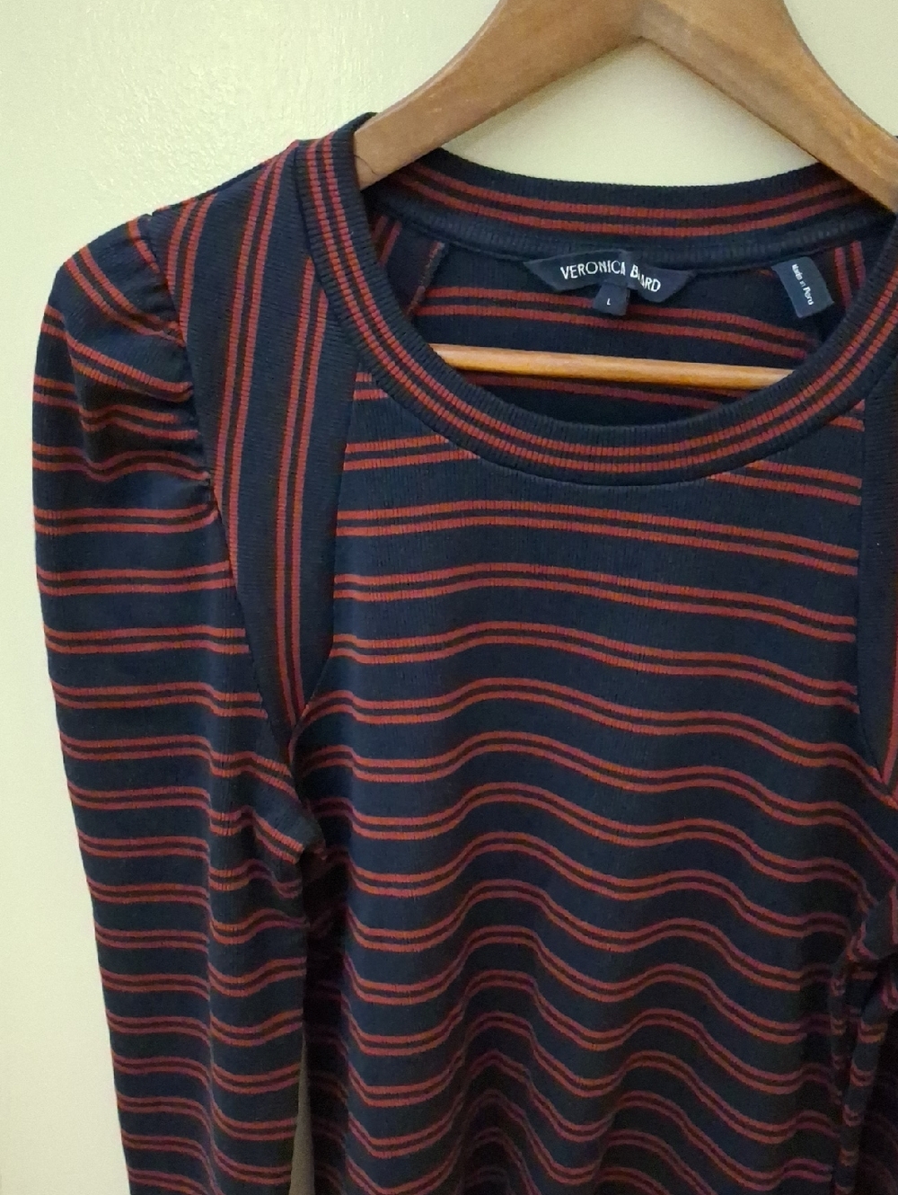 Veronica Beard Delano Navy & Burgundy Striped Puff Shoulder Top_1 - Picture 4 of 8